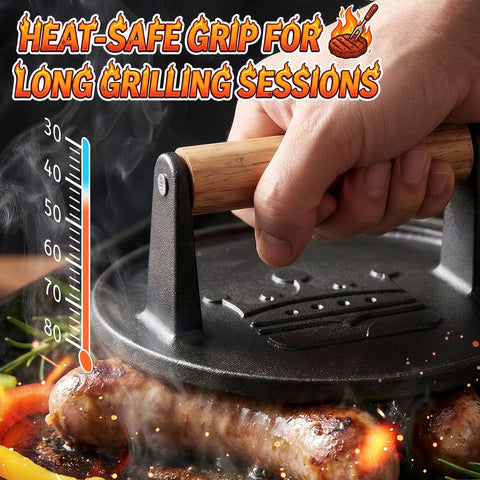 Basinel indoor-outdoor smash tool compatible with griddles, skillets, and grills.