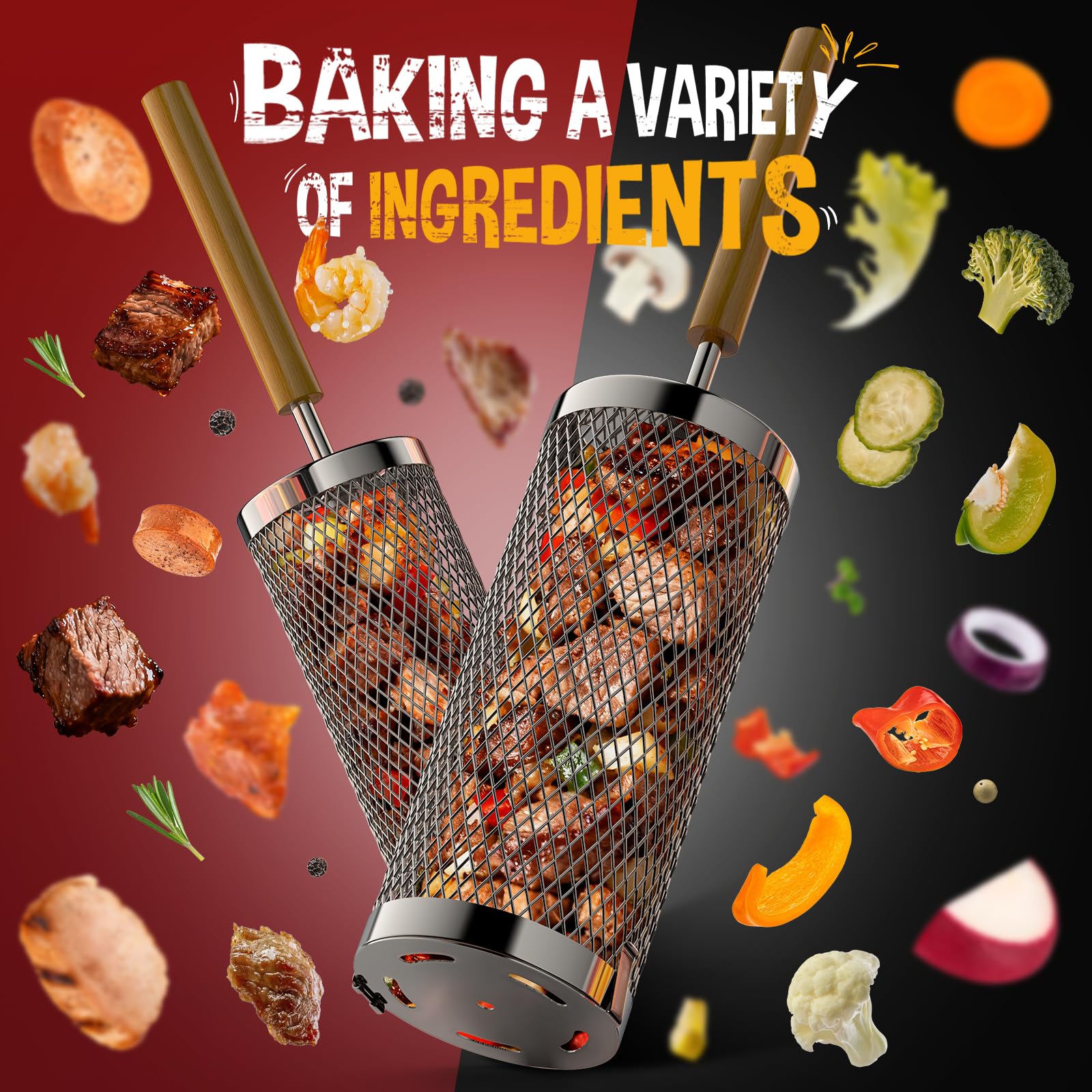 Basinel large-capacity grill basket doubles your portion options.