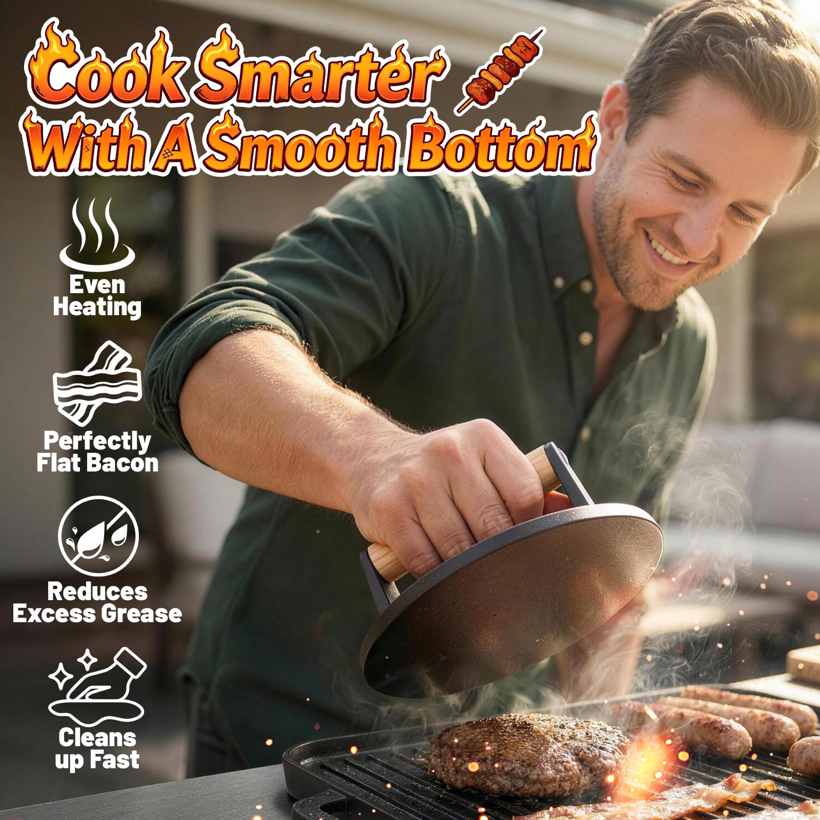 Basinel natural-seasoned cast iron provides reliable nonstick performance for easy release.