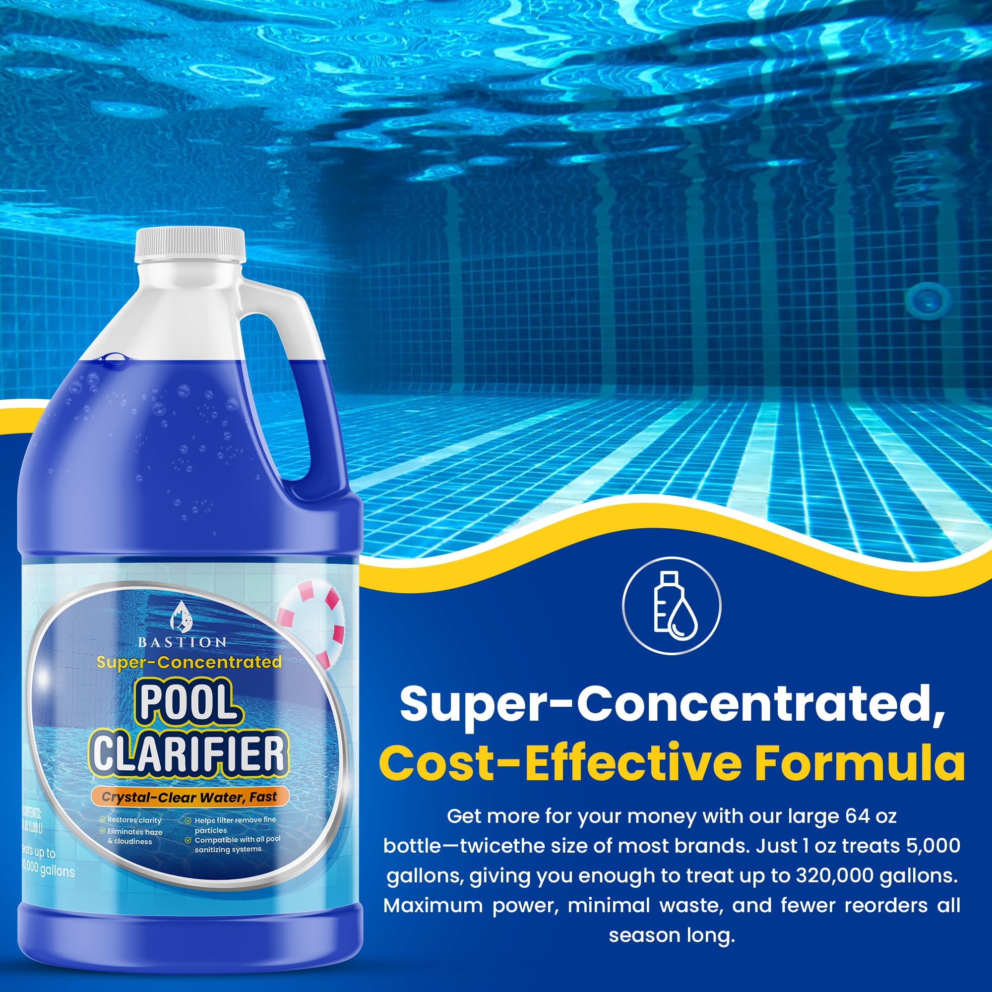 Pool water after Bastion treatment is visibly clearer