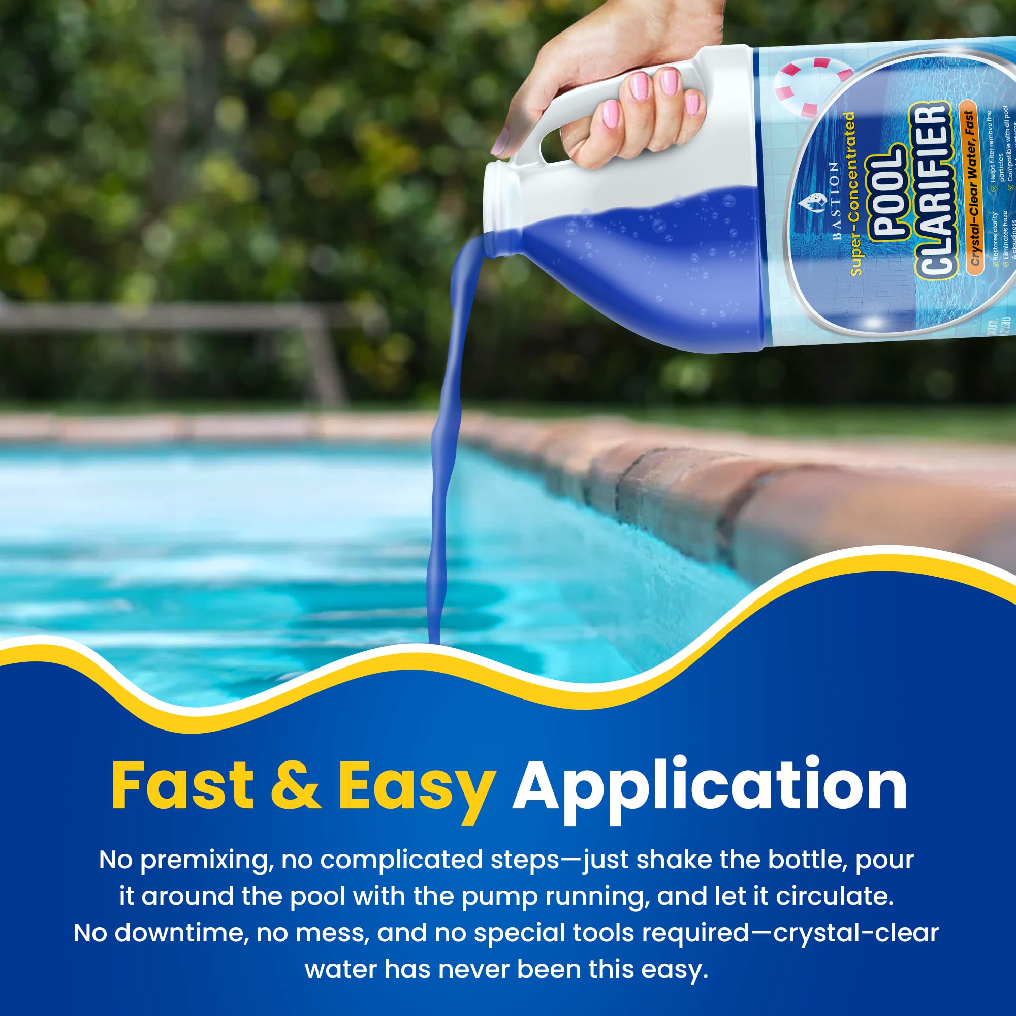 Side view of Bastion Pool Clarifier bottle for easy dosing