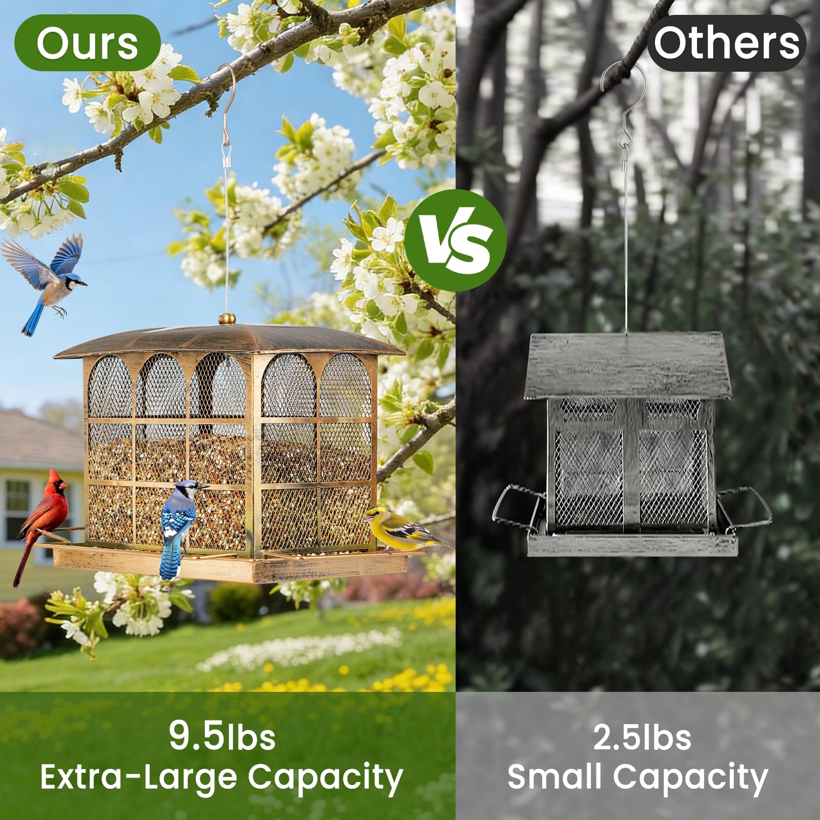 Basysnck feeder with four perches offering 360-degree feeding access.