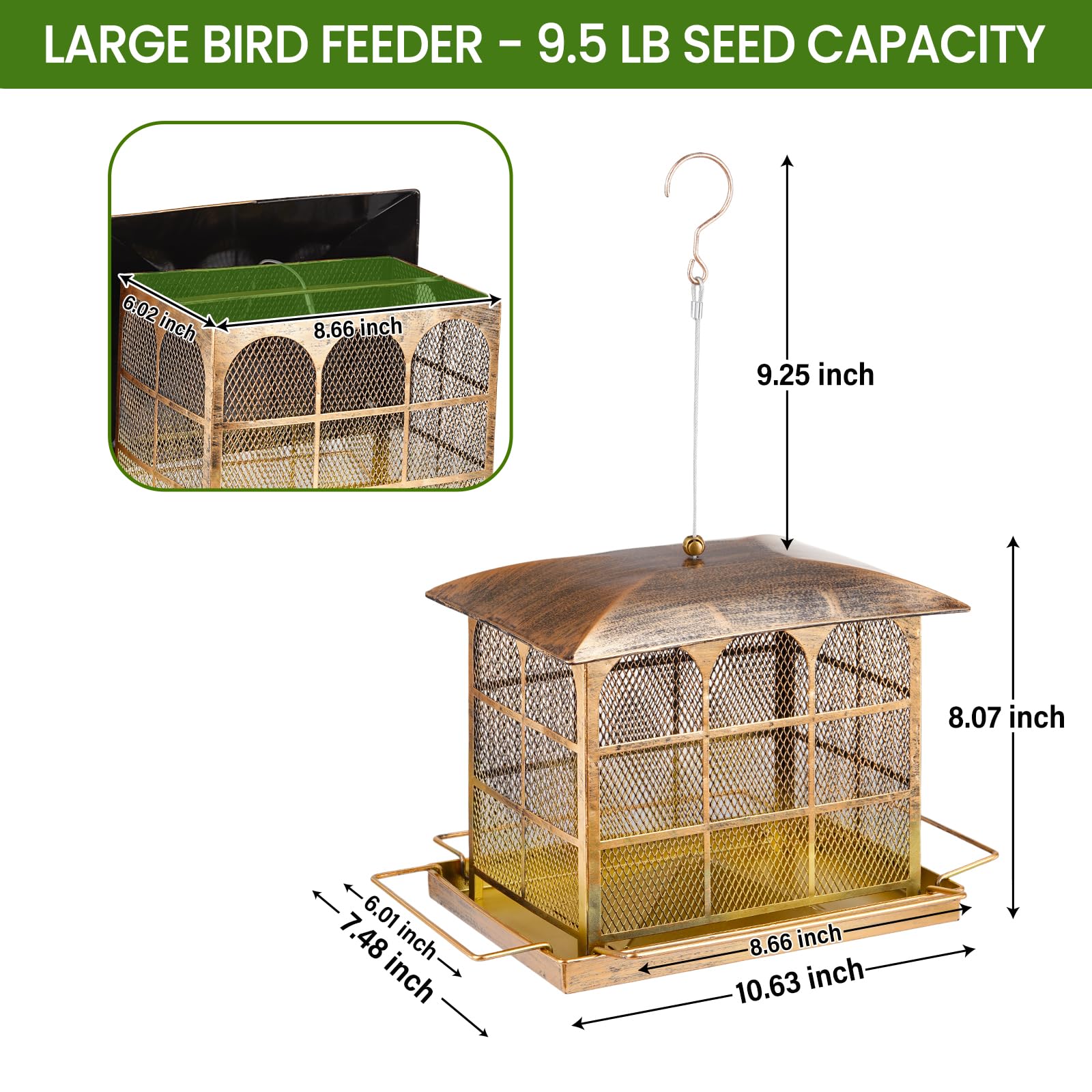 Basysnck heavy-duty metal feeder with a copper-plated surface for lasting outdoor appeal.