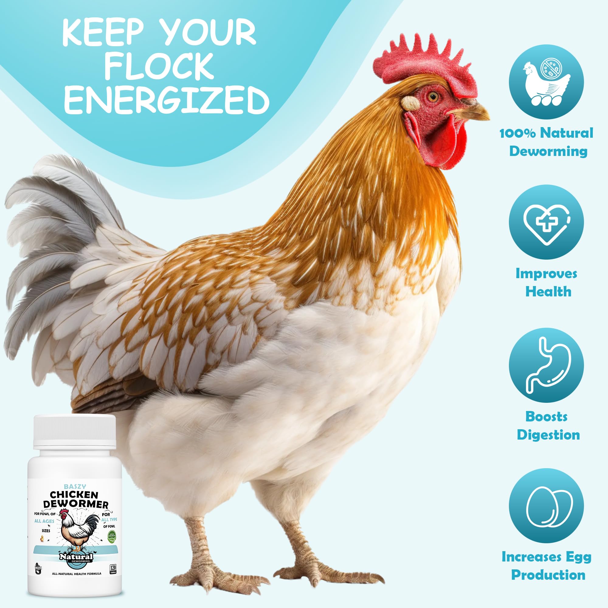 Baszy dewormer dissolved in water for flexible administration in flocks.