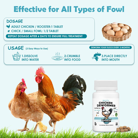 Baszy dewormer shown being mixed into feed for easy dosing in many birds.