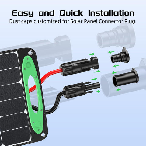 Bateria Power IP68 caps seal solar connectors, guarding against rain and dust during outdoor use.