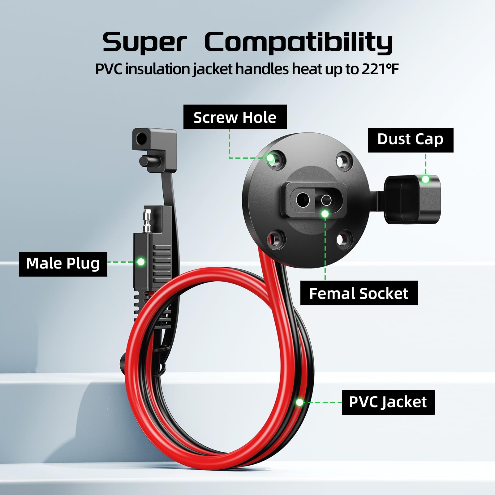 Bateria Power SAE to socket port cable 2-pack offers versatile wiring options.