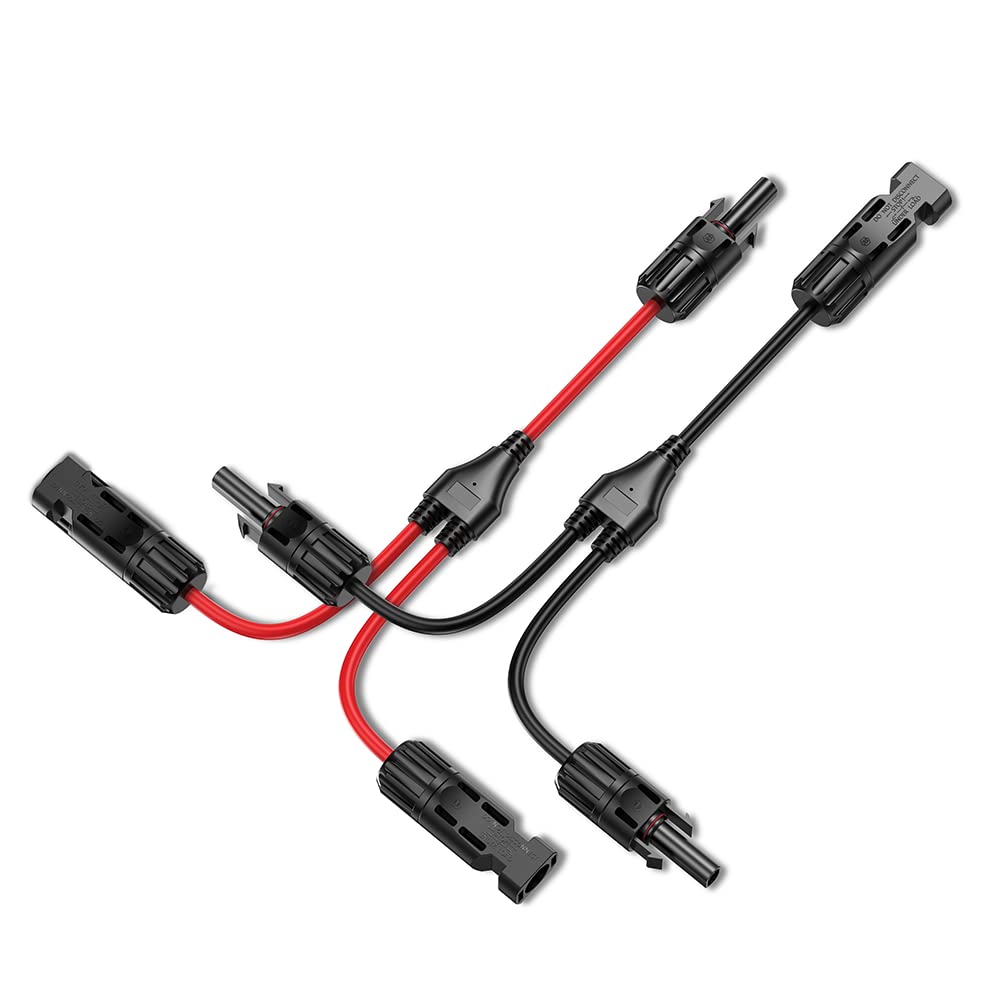 Bateria Power solar Y-branch connector enables easy parallel panel wiring.