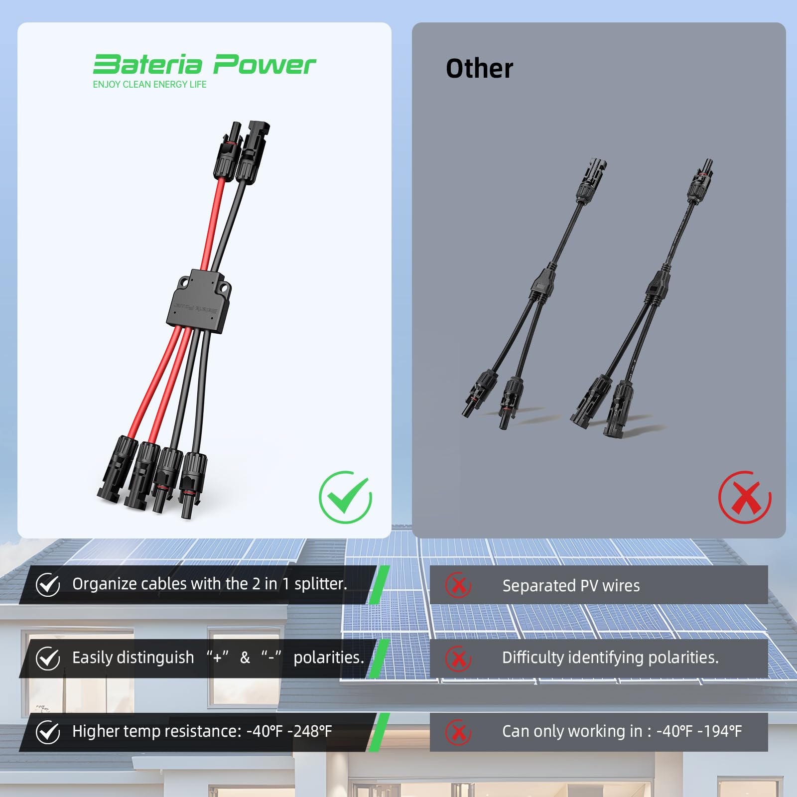 Bateria Power solar panel connector with locking mechanism for stable connection