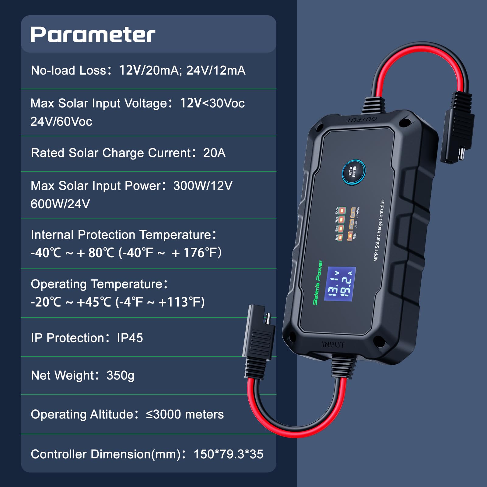 Bateria Power Sunrock 20Pro MPPT controller remote monitoring via BT app