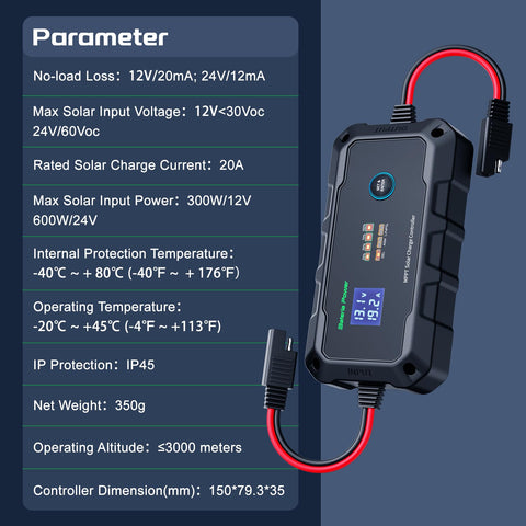 Bateria Power Sunrock 20Pro MPPT controller remote monitoring via BT app