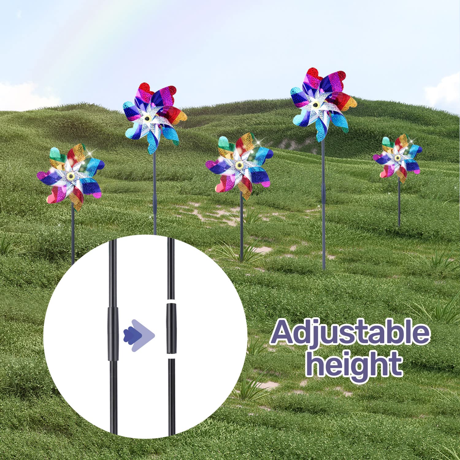 BATTIFE colorful pinwheels brighten landscapes across yard and garden.