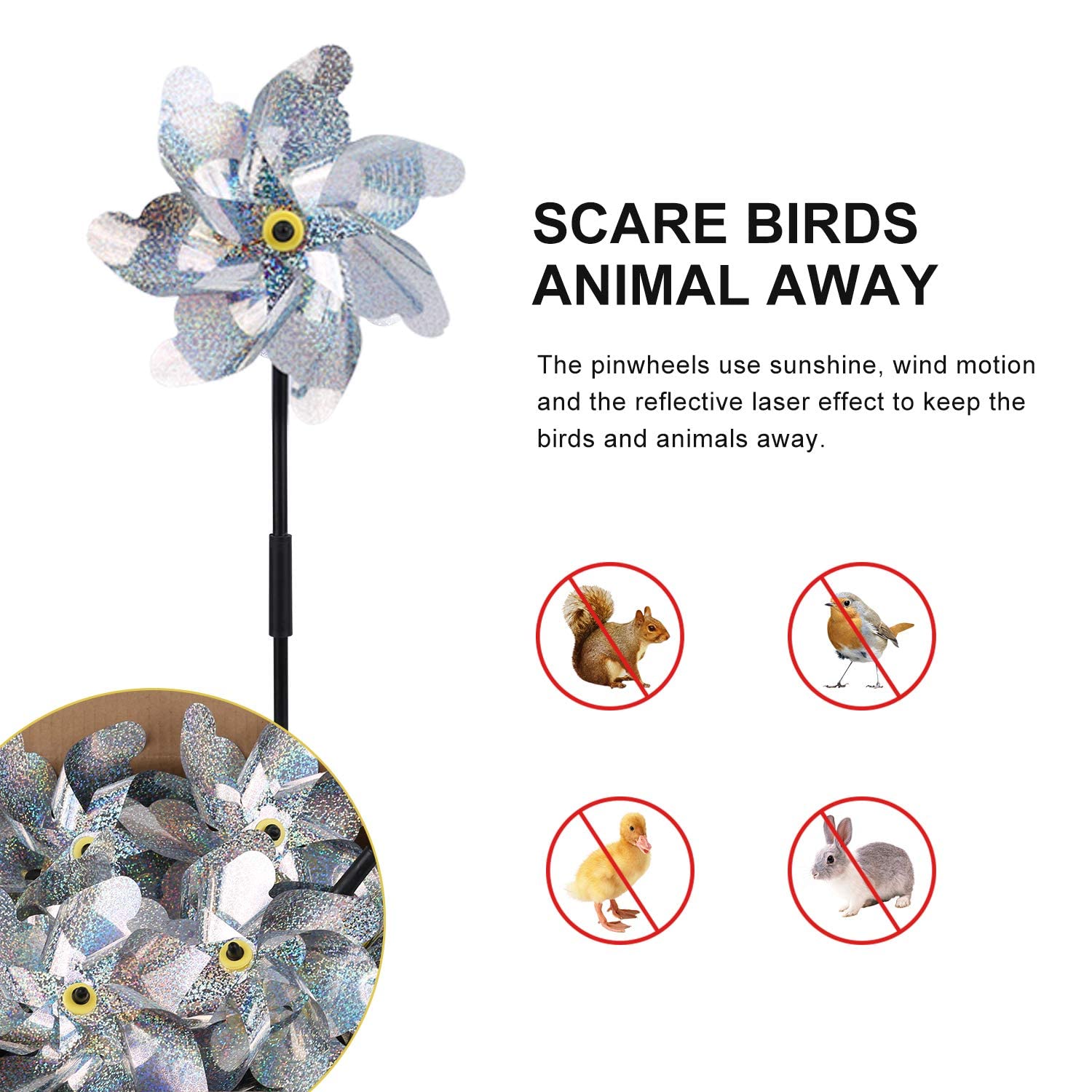 BATTIFE garden wind spinner silver helps attract attention and deter birds.