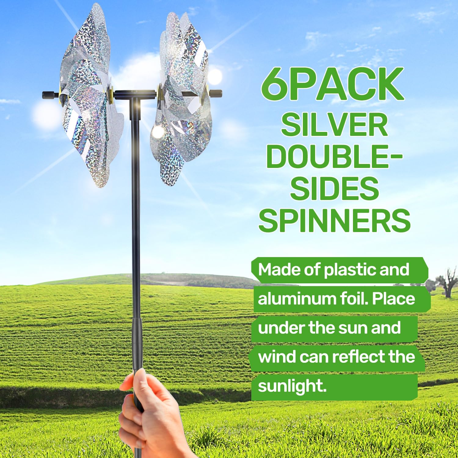 BATTIFE pinwheels brighten balconies and help deter birds from crops like tomatoes.