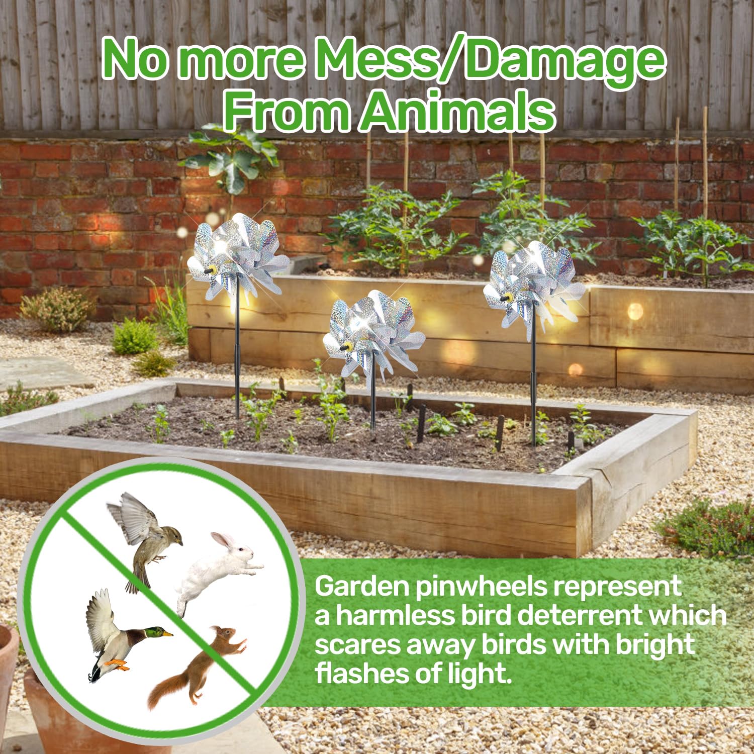 BATTIFE pinwheels feature silver double-sided blades for bright visibility in sunlight.