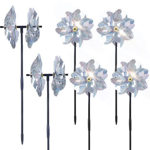 BATTIFE Reflective pinwheels with preassembled blades spark garden interest and deter birds in your yard.