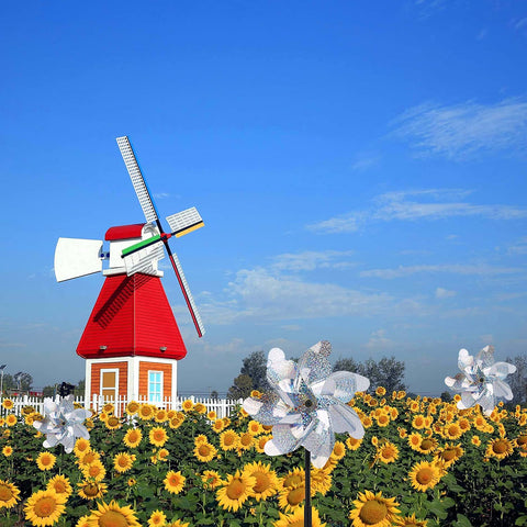 BATTIFE reflective pinwheels yard silver multiple pinwheels create shimmering garden rhythm.