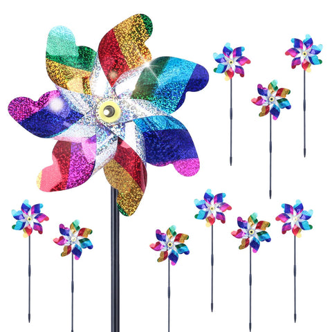 BATTIFE reflective pinwheel in the garden deters birds and adds color.