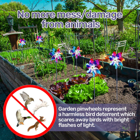 BATTIFE sparkly pinwheels on patio catch sun and create rainbow light.