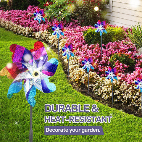 BATTIFE wind spinner bright colors deter birds while moving in breeze.