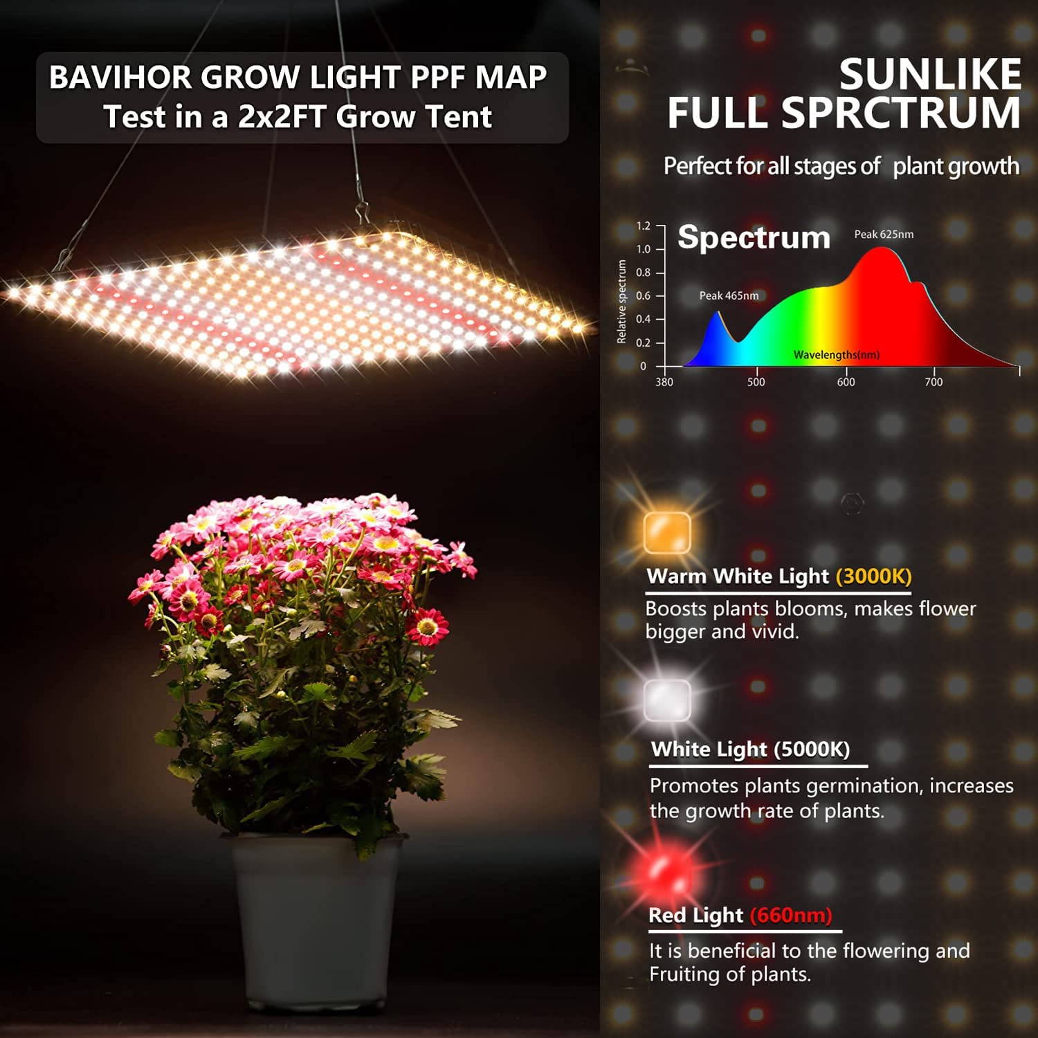 BAVIHOR Grow Light plug-and-play setup with 6-foot cord