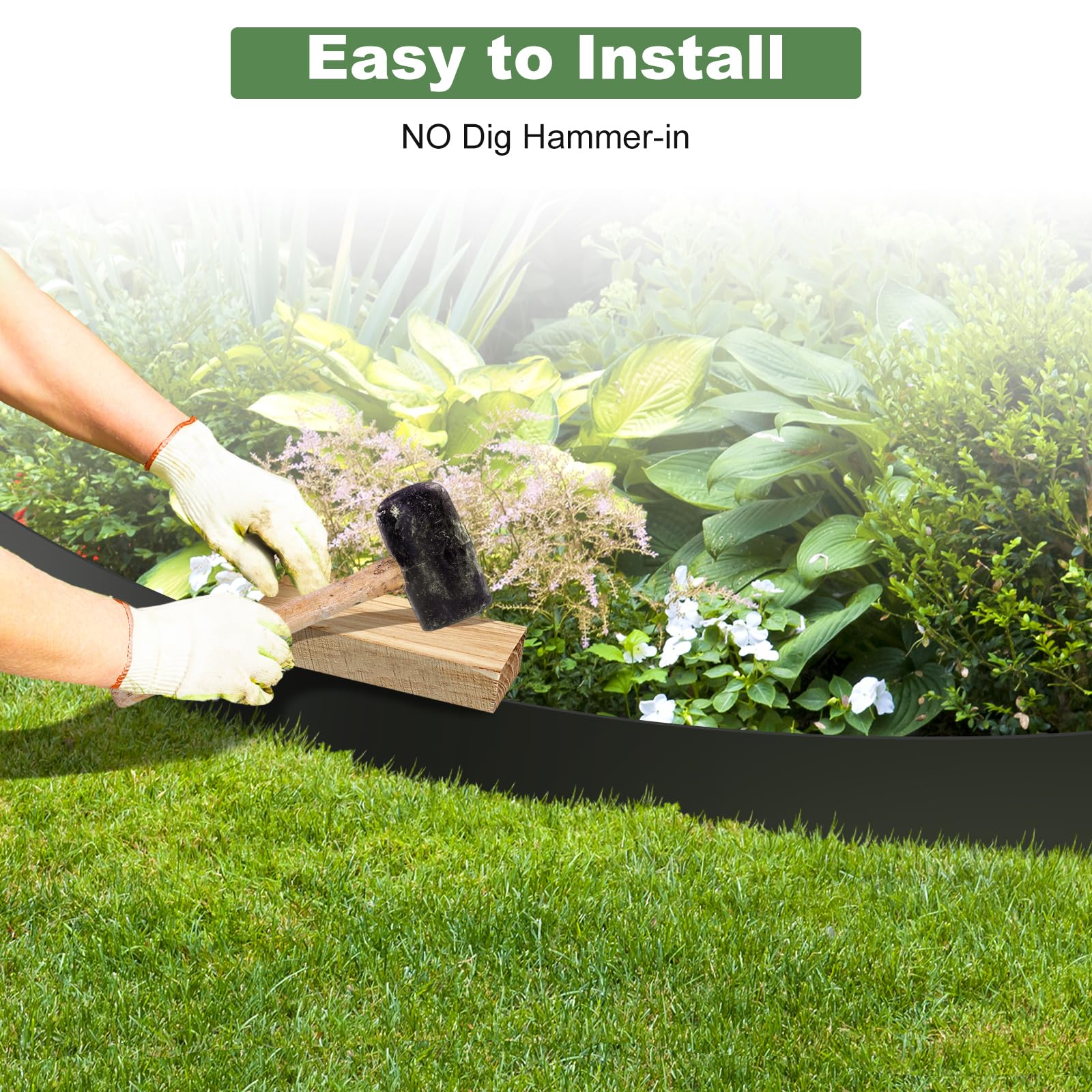 BAVNNRO 8-inch wide serrated edging is easy to hammer into ground.