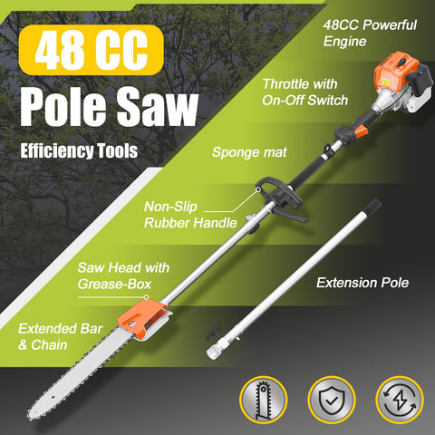 Bavnnro gas-powered pole saw with complete accessory kit for setup.