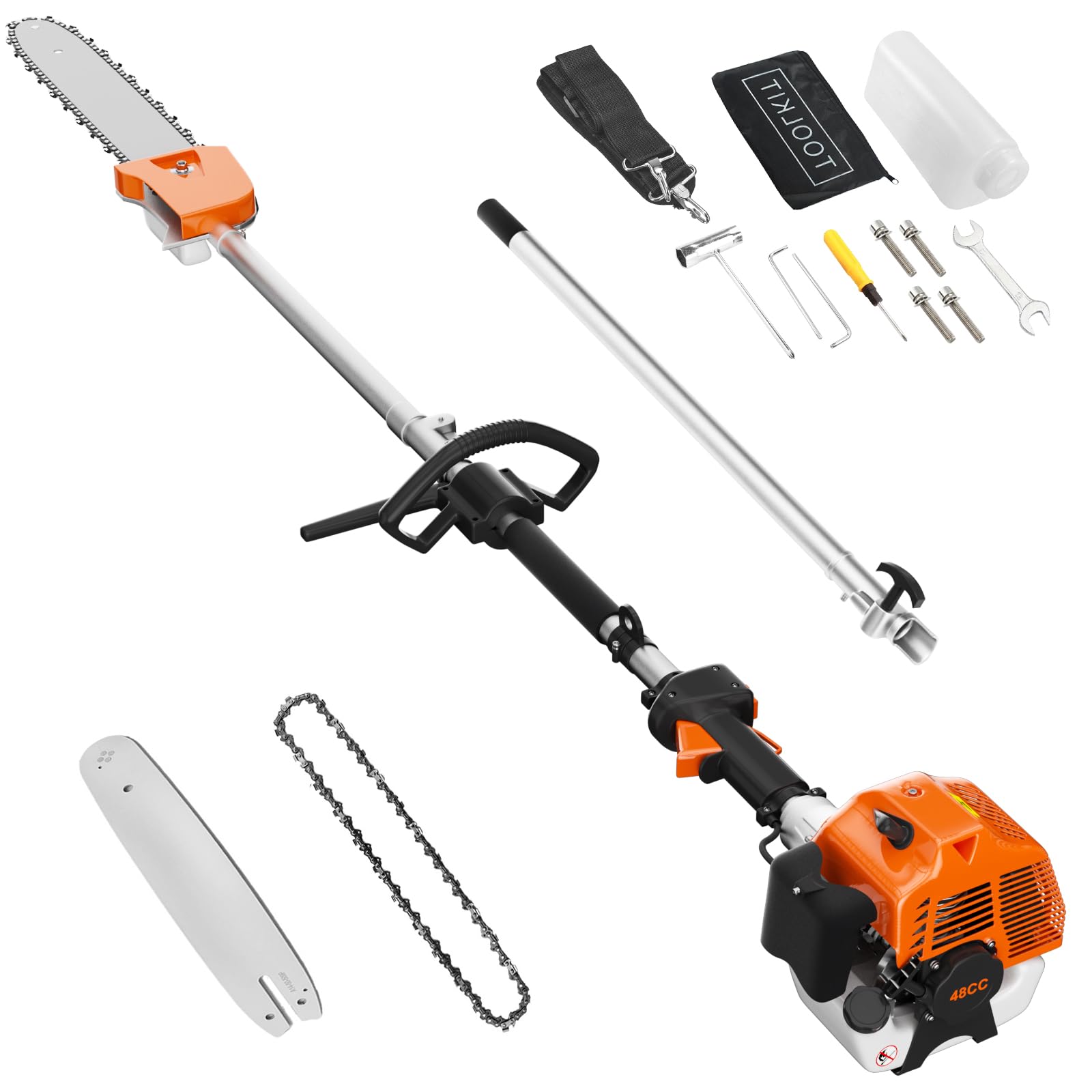 Bavnnro gas-powered pole saw with 11.5-inch cutting bar for thick branches.