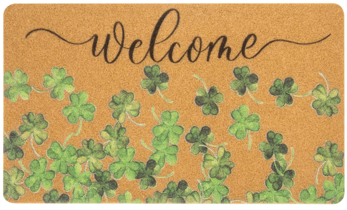 Bawnhaw Lucky Clover front-door mat with green shamrock print for a welcoming entrance.