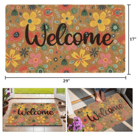 Bawnhaw outdoor porch mat with colorful flowers, inviting entry and reducing outdoor grime.