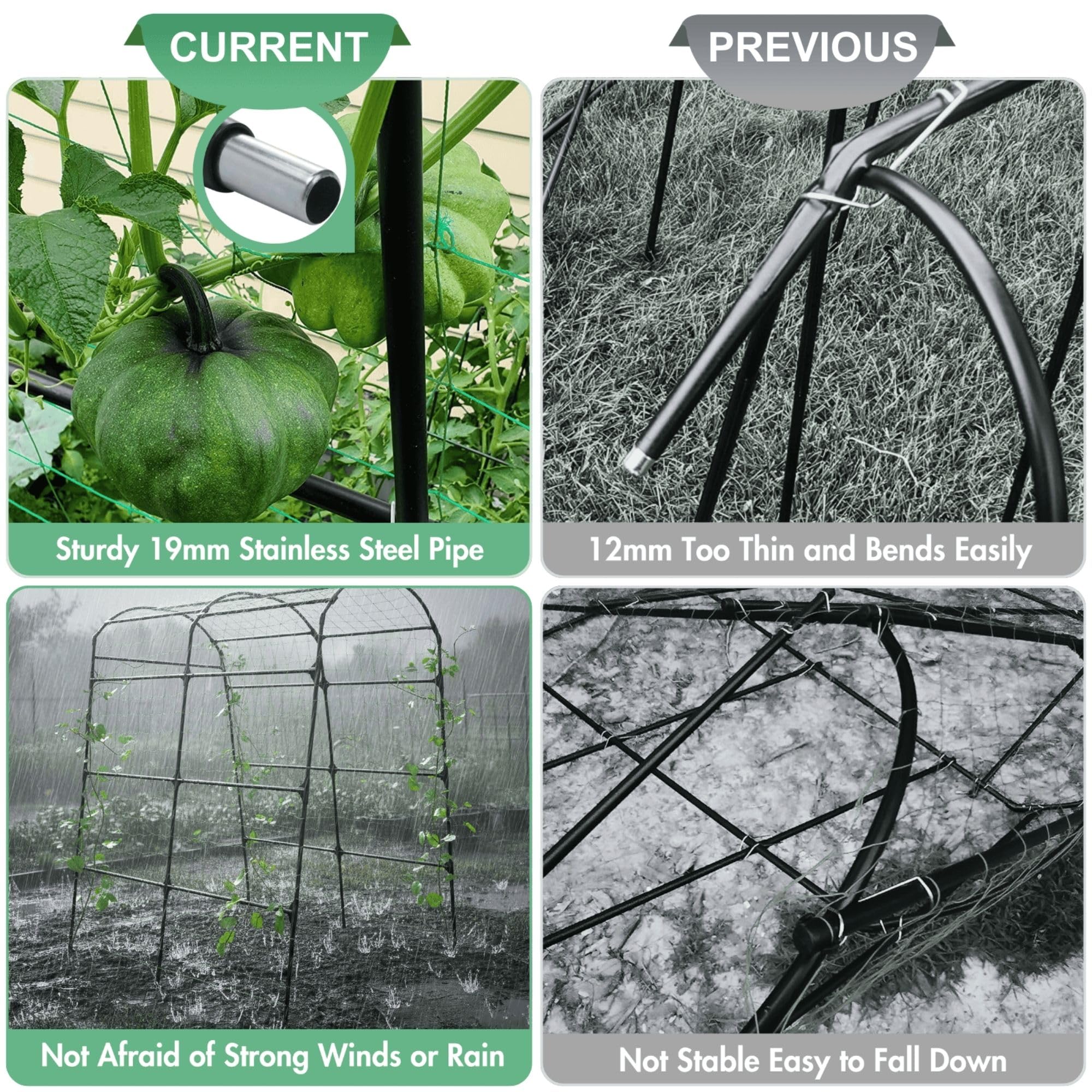 BAXAM Garden Trellis Arch 7FT emphasizes raised-bed compatibility and sturdy stance.