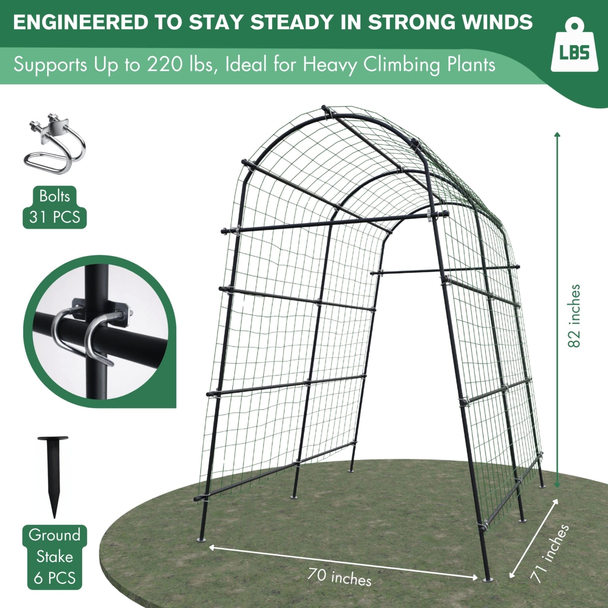 BAXAM metal bolt connection system ensures secure, easy installation of the garden arch.