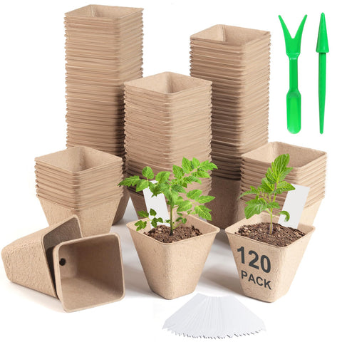 Baxrou 3.15-inch square seed pots arranged in a grid for seedlings