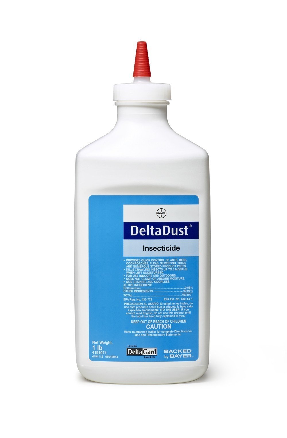 Bayer Delta Dust packaging with puffer duster for pest control