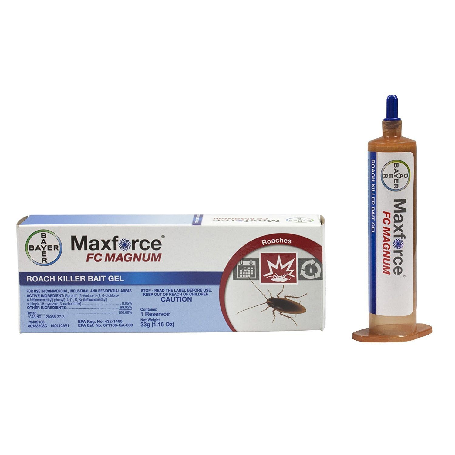 Bayer Maxforce FC Magnum roach gel bait applied indoors for fast control of roaches.