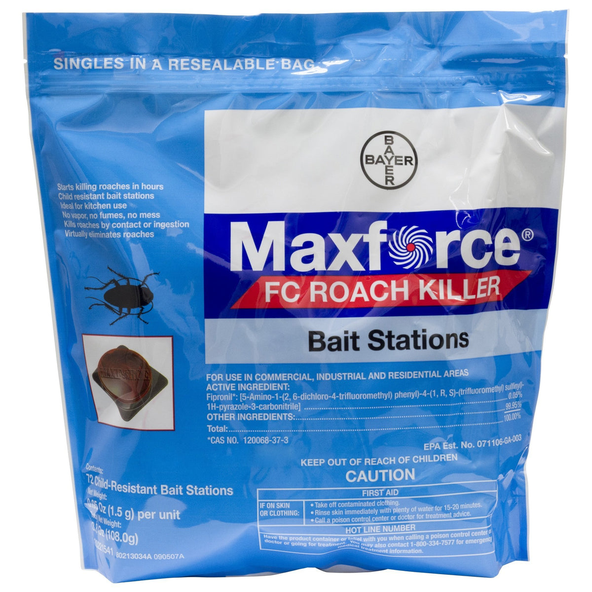 Bayer Maxforce FC roach killer bait stations for effective indoor roach control in homes.