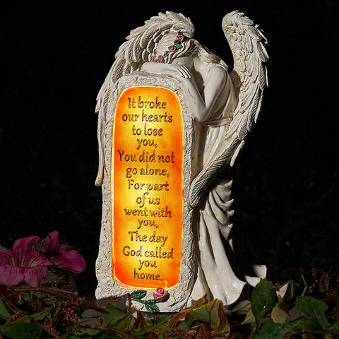 BAYN angel garden statue with solar light brightens evenings in your yard