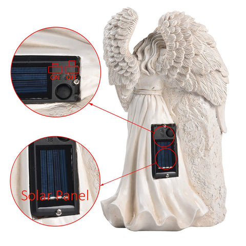 BAYN crystal-panel backed angel statue charges by day for night illumination