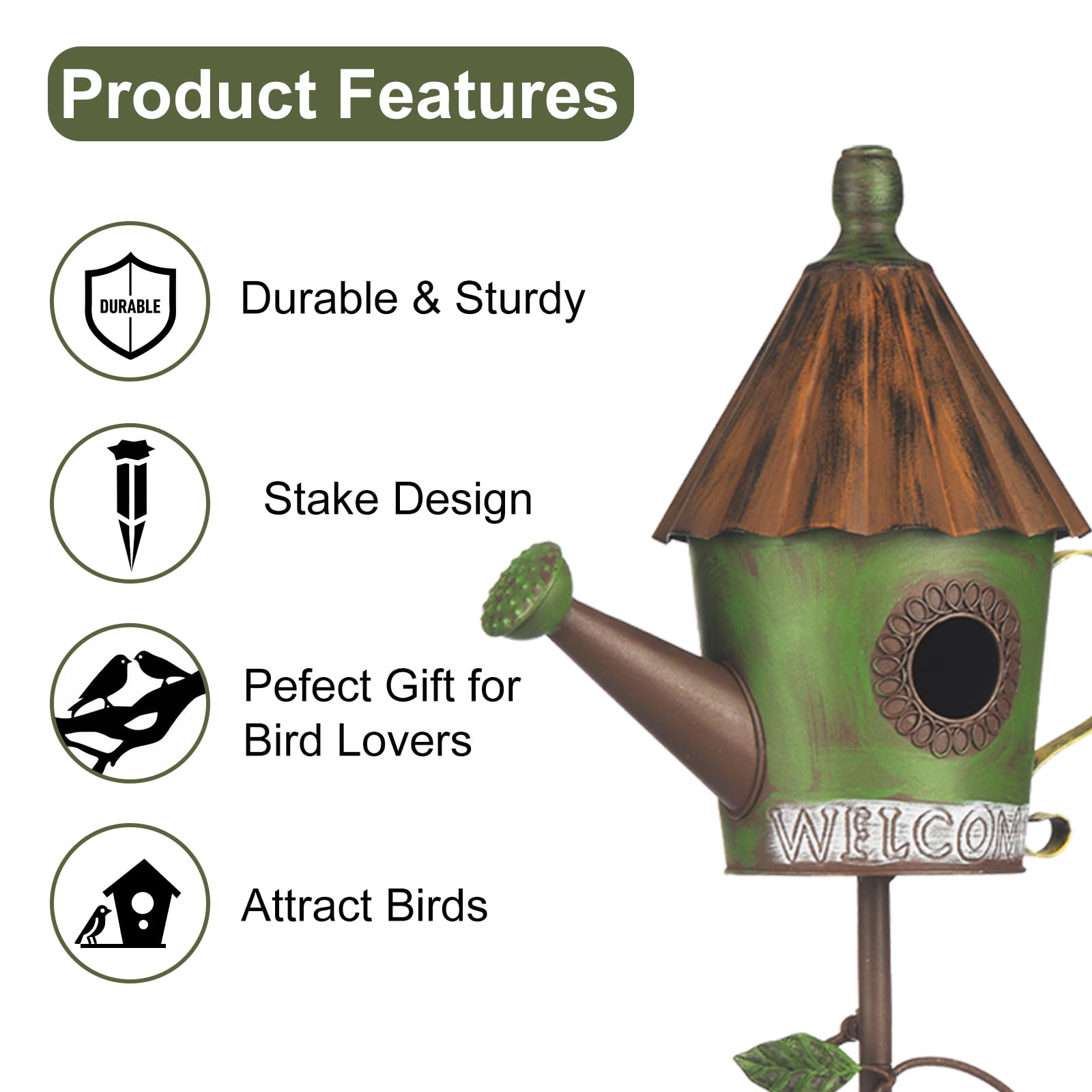 BAYN distressed-finish birdhouse stake withstands sun and rain