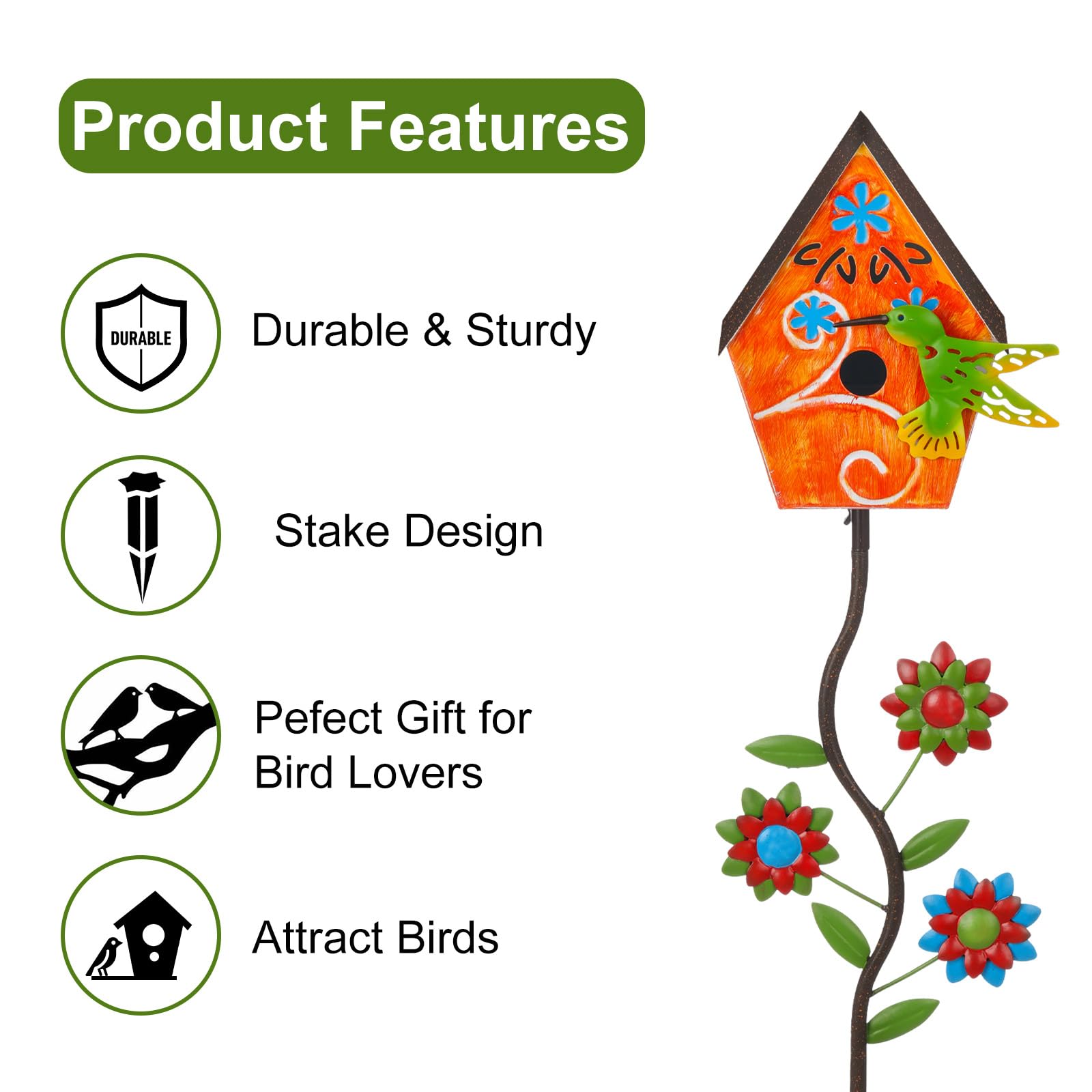 Bayn five-prong base ensures stable insertion for a safe birdhouse in soil.