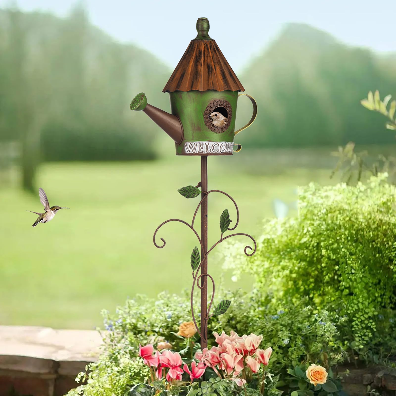 BAYN welcome-sign birdhouse decor creates inviting garden focal point