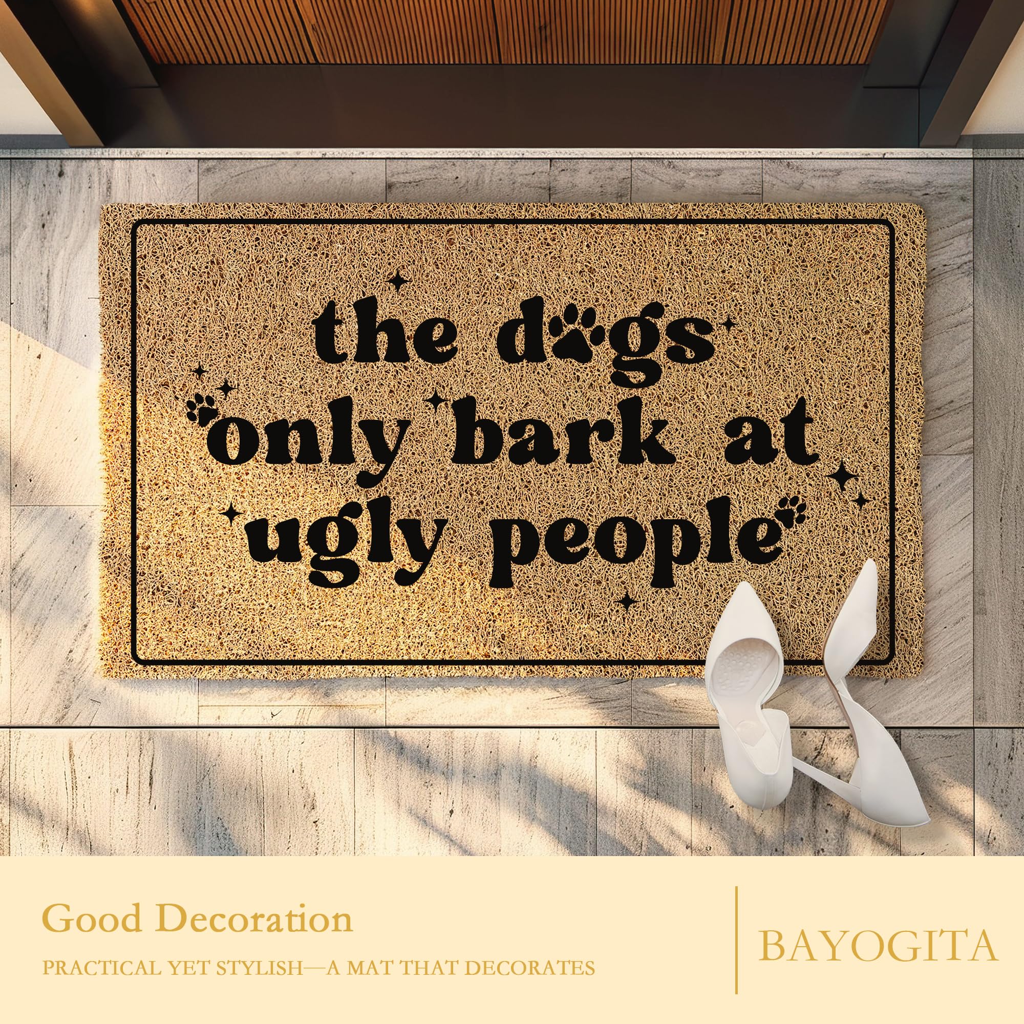 BAYOGITA dog lovers doormat in entryway, adds charm and practicality.