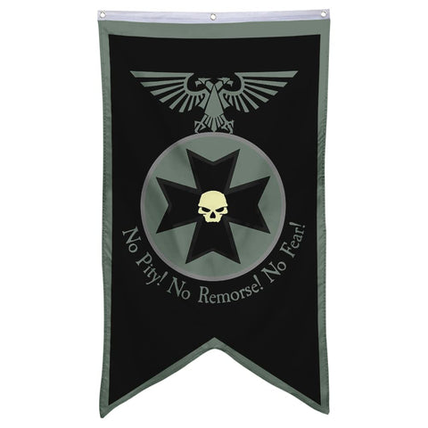 Bayyon Black Templars banner flag in full view showing durable polyester and mounting options