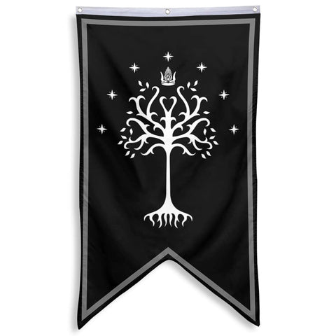 Bayyon Tree of Gondor banner flag on wall for dramatic indoor decor.
