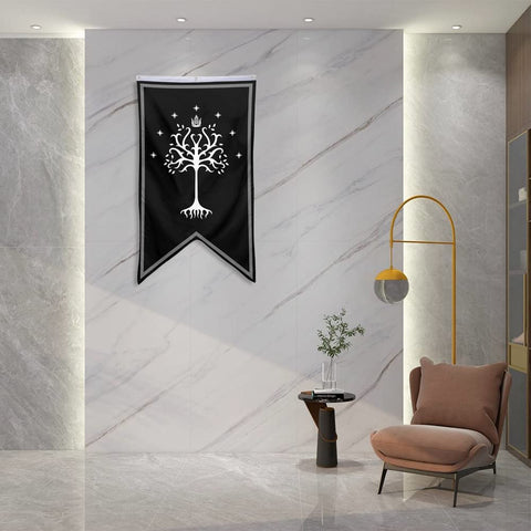 Bayyon Tree of Gondor banner display in a man cave creates a focal point.