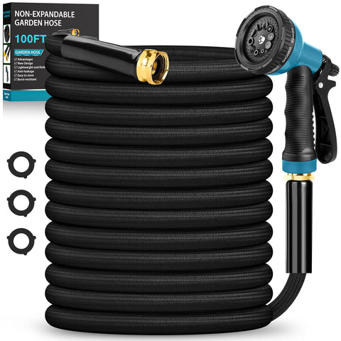 Bazolota garden hose 100ft, long reach for efficient yard watering.