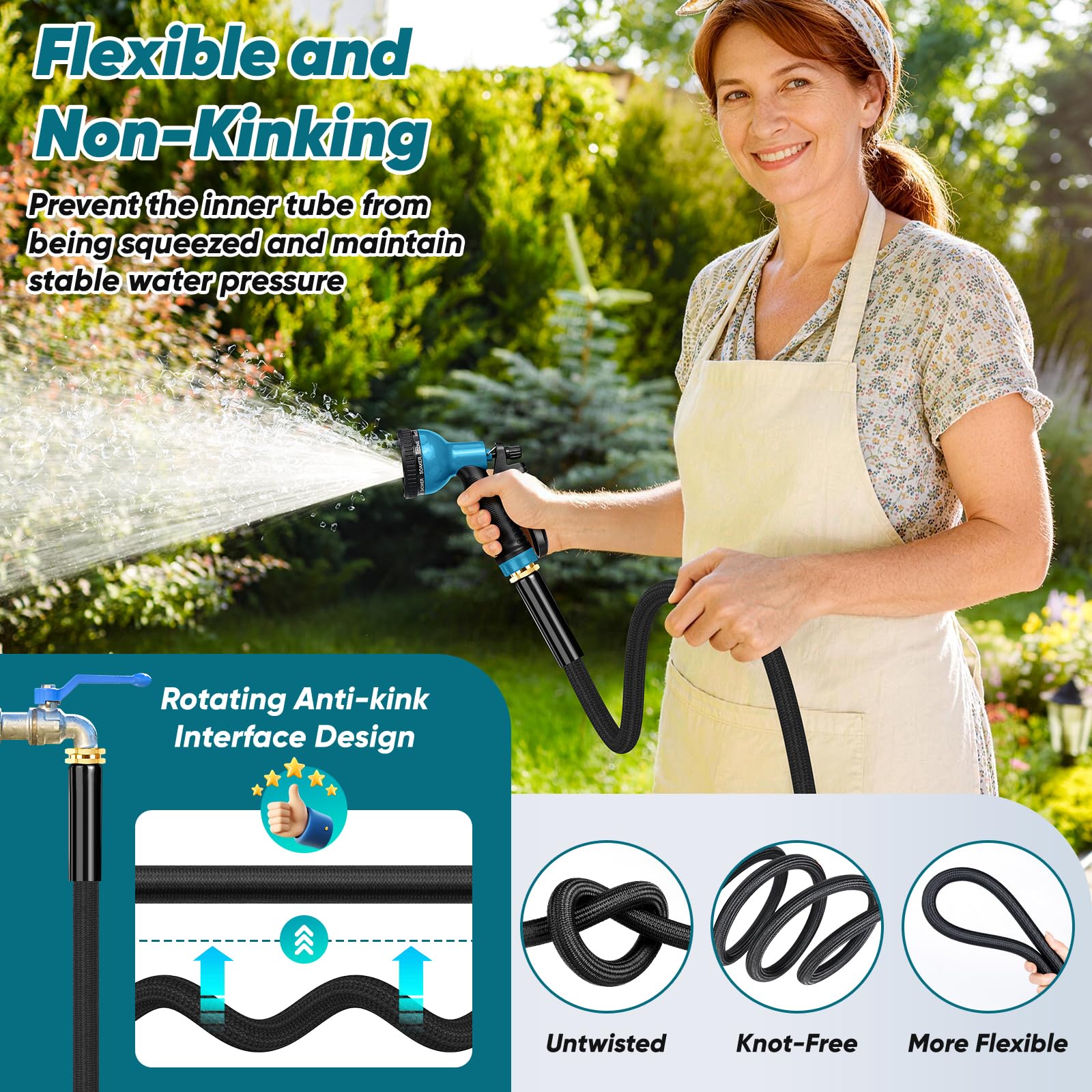 Bazolota garden hose leak-proof ends keep connections secure.