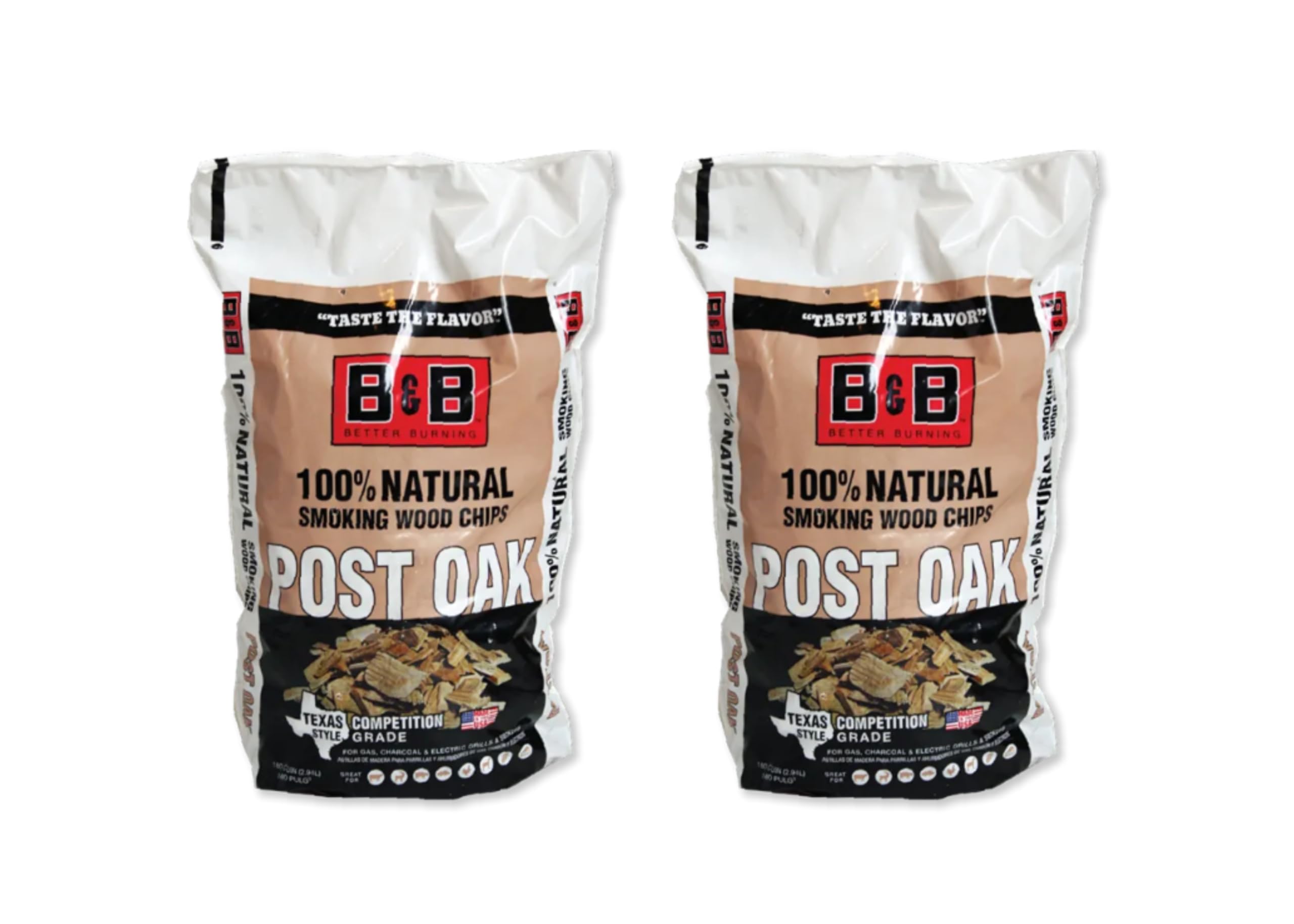 B&B Charcoal Smoking Chips 2-Pack, front view, ideal for authentic post oak smoke on beef