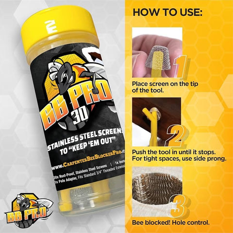 BB PRO mesh-sealed-hole-detail demonstrates hole-blocking effectiveness against carpenter bee infestations.