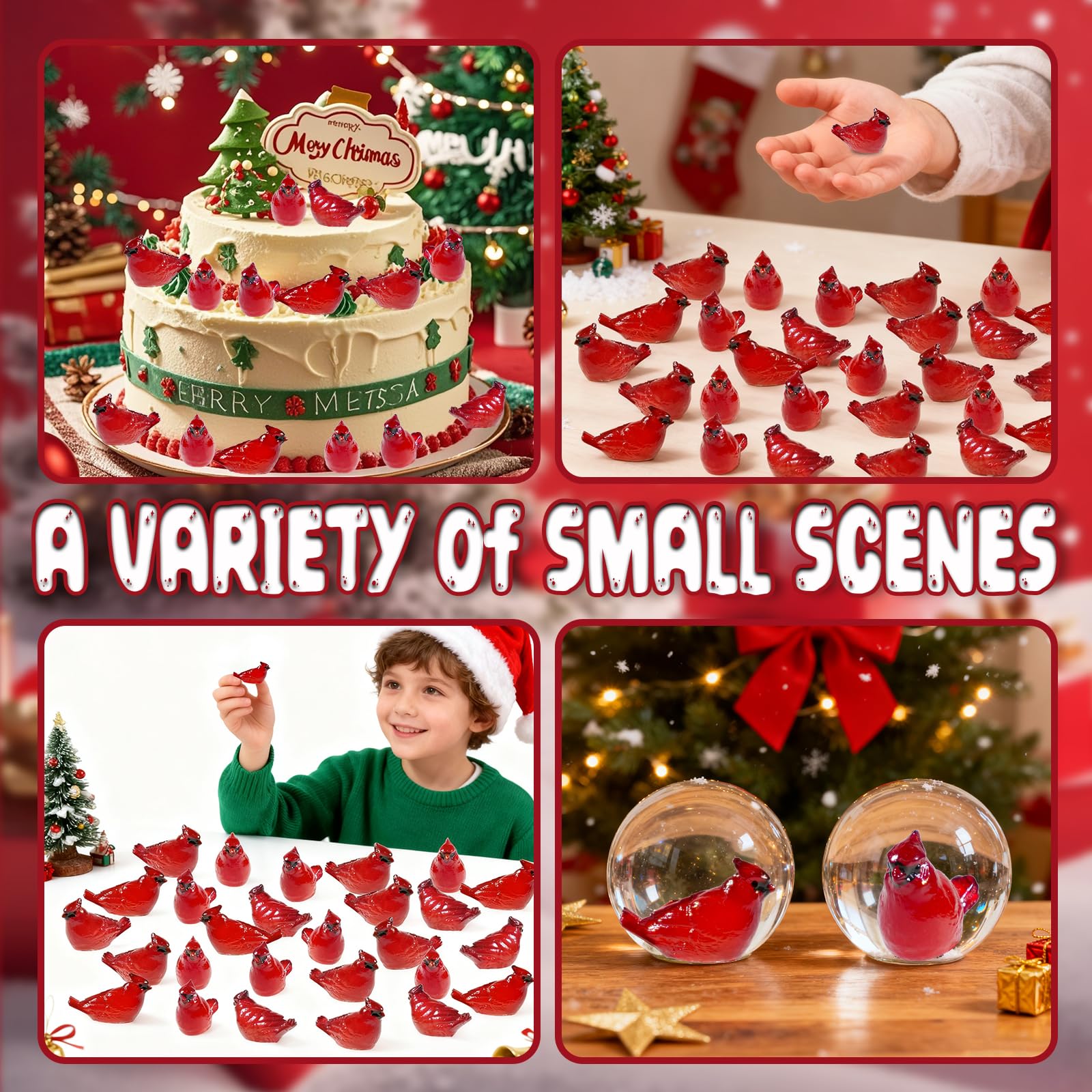 Bbiamsleep mini red cardinal ornament set, 120 pieces for bulk decorating